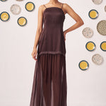 Zaya Chocolate Brown Layered Maxi Dress with Shrug - Western Era Dresses for women