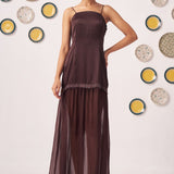 Zaya Chocolate Brown Layered Maxi Dress with Shrug - Western Era Dresses for women