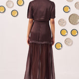 Zaya Chocolate Brown Layered Maxi Dress with Shrug - Western Era Dresses for women