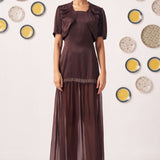 Zaya Chocolate Brown Layered Maxi Dress with Shrug - Western Era Dresses for women