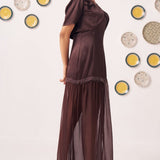 Zaya Chocolate Brown Layered Maxi Dress with Shrug - Western Era Dresses for women