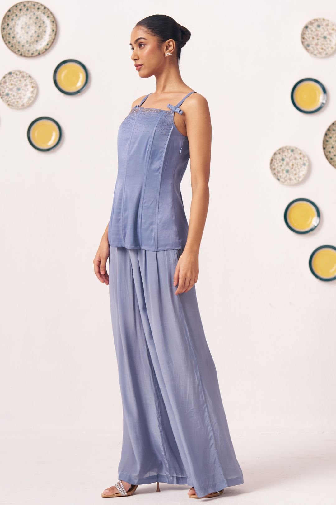 Zinia Slate Blue Embellished Strappy Top - Western Era Tops for women