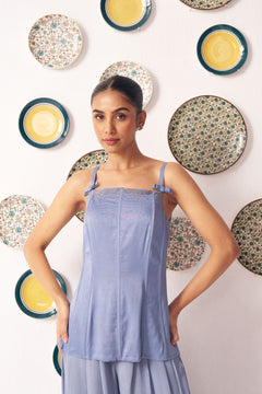 Zinia Slate Blue Embellished Strappy Top