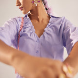 Purple Cotton shirt With Ruching on V-Neckline and Front Pocket - Western Era  Tops